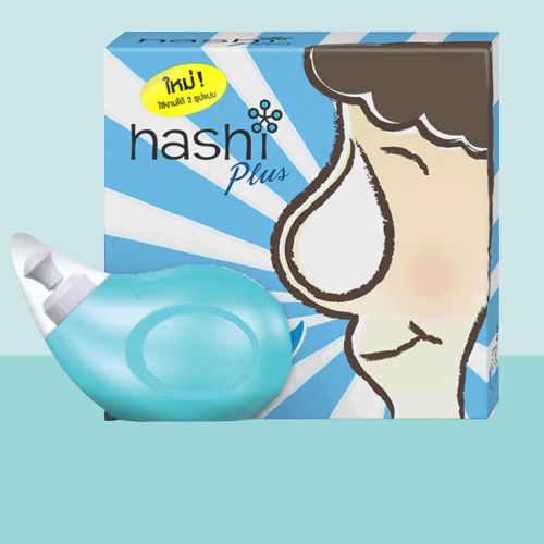 Hashi Plus ฮาชชิ พลัส ขวดสีชมพูม,สีฟ้า อุปกรณ์ล้างจมูก พร้อมน้ำเกลือ ...