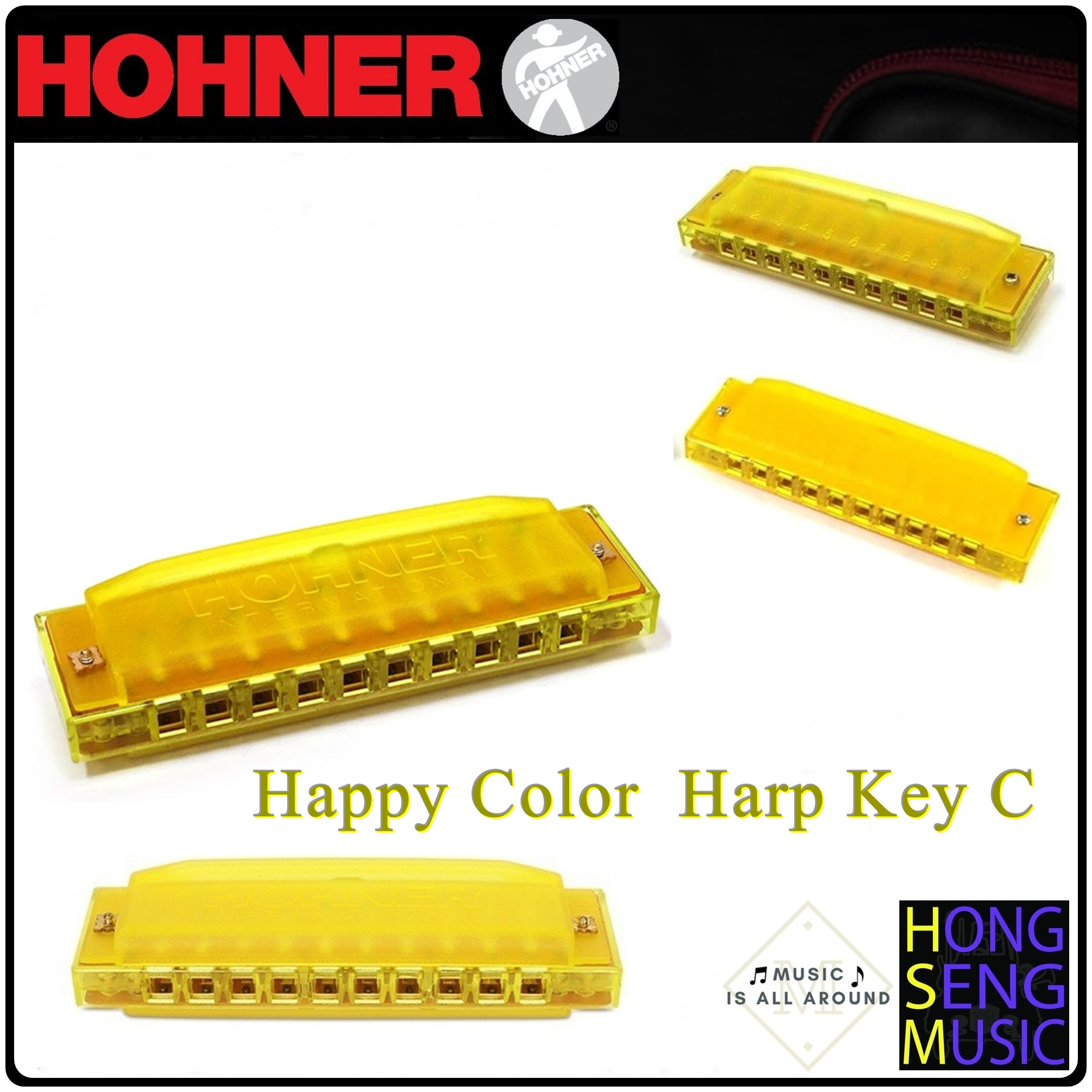 ฮาร์โมนิก้า (เม้าท์ออร์แกน) Hohner รุ่น Happy Color Harp Key C สีเหลือง