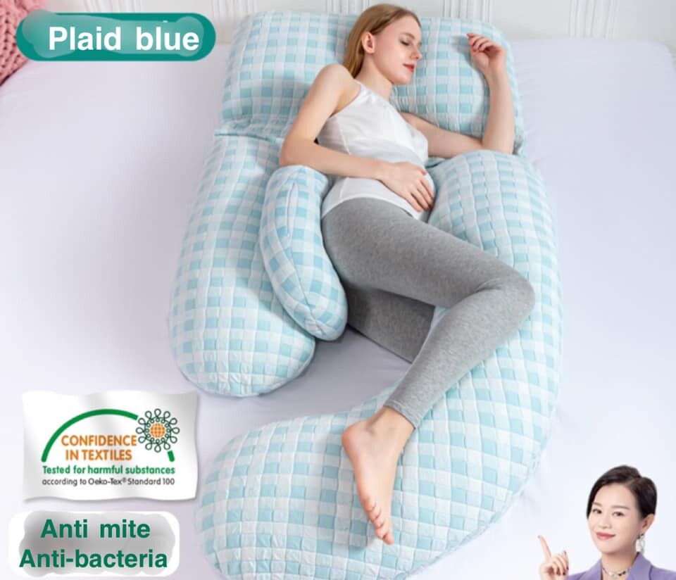 หมอนรองครรภ์ Maternity Pillow รุ่นกันไรฝุ่น เนื้อนิ่ม แถมหมอนรองท้องพกพา (ผลิตในไทย Size M&L)