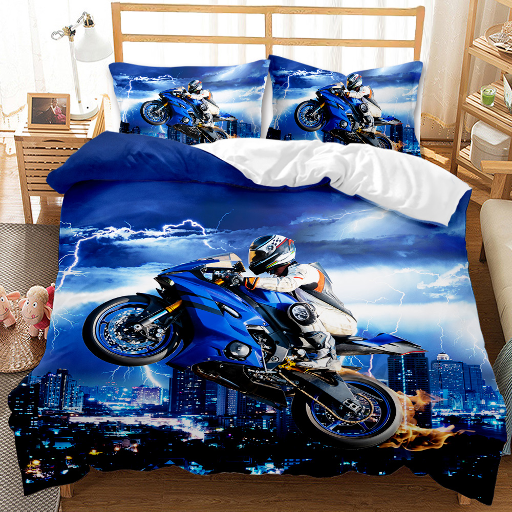 Motorbike Duvet Cover Set Motocross Rider Racing Motorcycle Dirt Bike