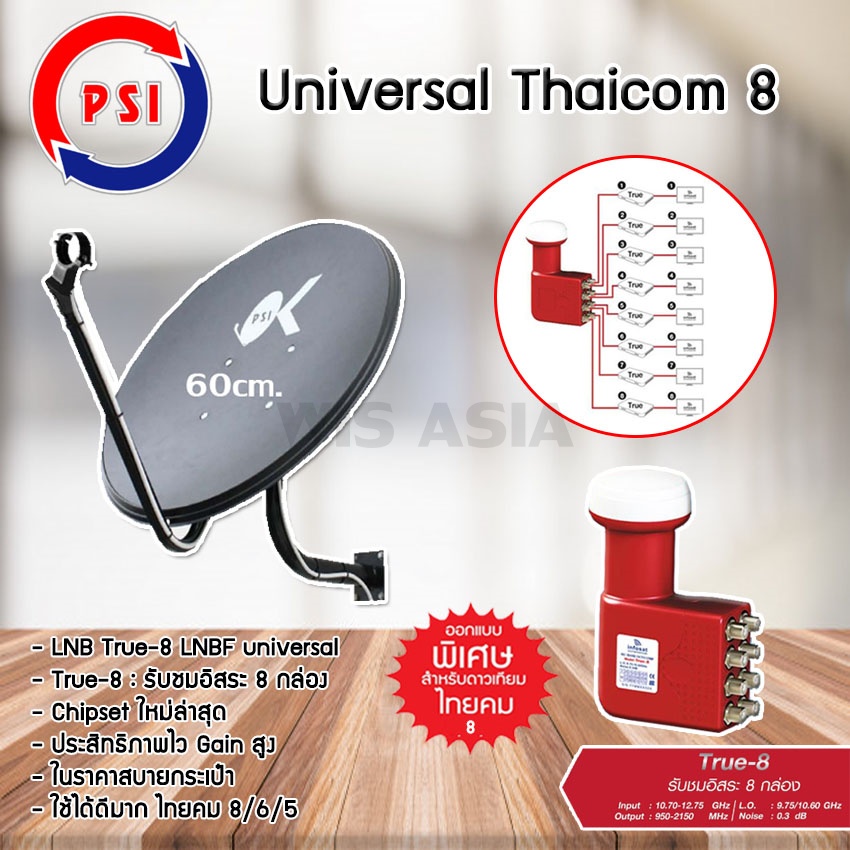 ชุดจานดาวเทียม PSI 60cm. พร้อม LNB universal infosat รุ่น True-8 รองรับ Thaicom 5/6/8