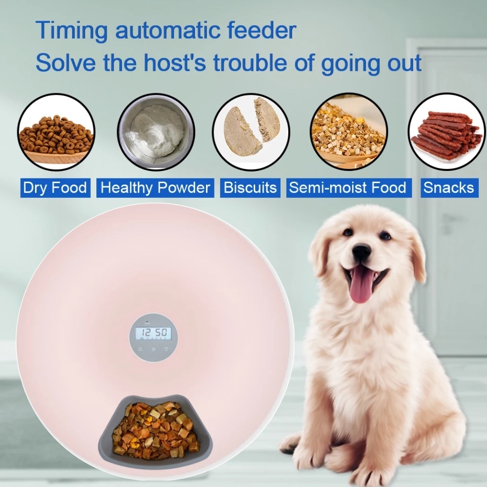 เครื่องให้อาหารสุนัข เครื่องให้อาหารแมว เครื่องให้อาหารสัตว์เลี้ยงอัตโนมัติ ตั้งเวลาให้อาหารได้3วันควบคุมด้วยเวลา  6 Meal Automatic Pet Feeder