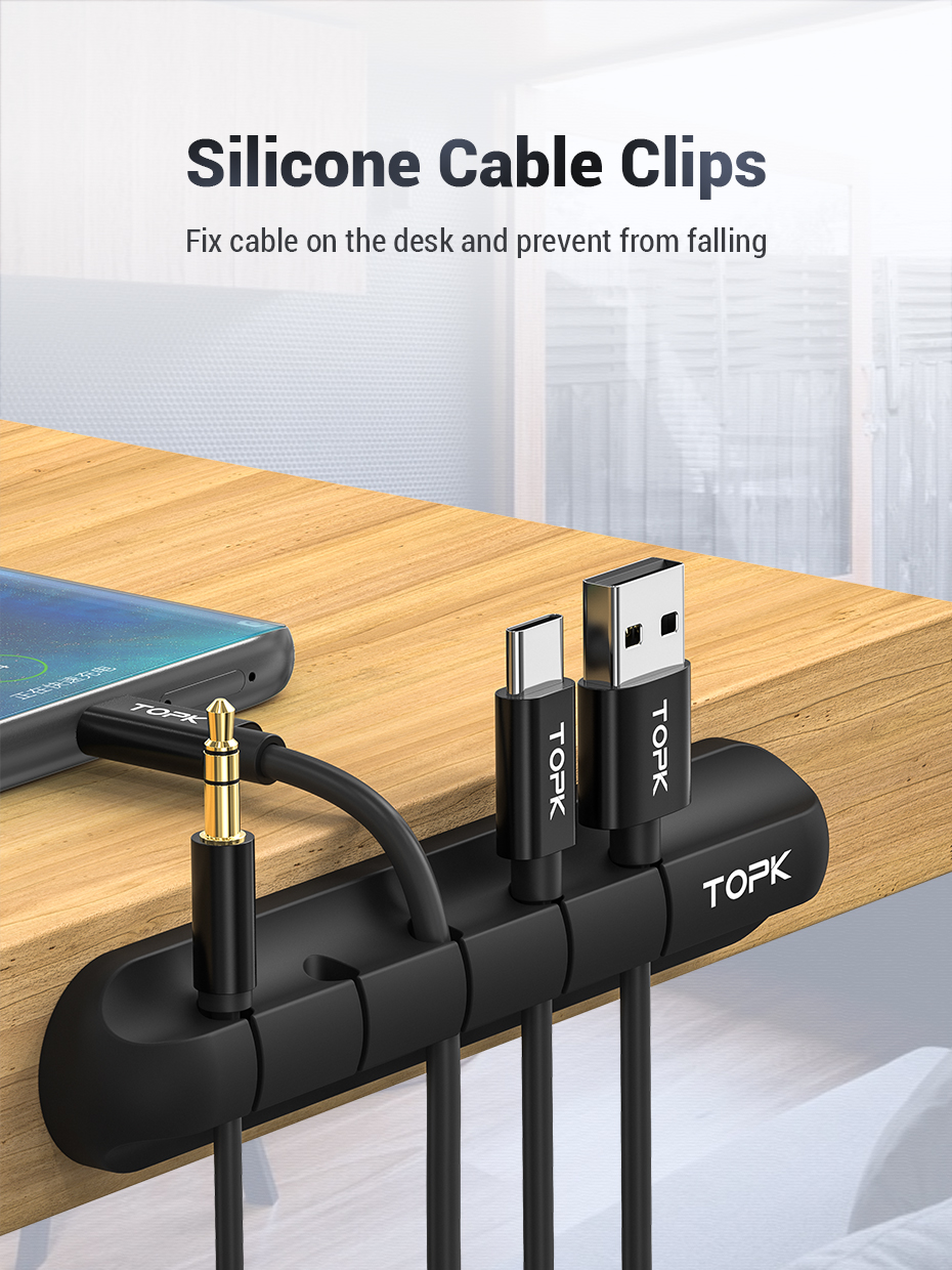 ใหม่และเรียบง่ายตัวจัดระเบียบสายเคเบิล USB ซิลิโคน Topk L16 คีมคดเคี้ยวแบบยืดหยุ่นใช้สำหรับเมาส์หูฟังโทรศัพท์มือถือ ฯลฯ