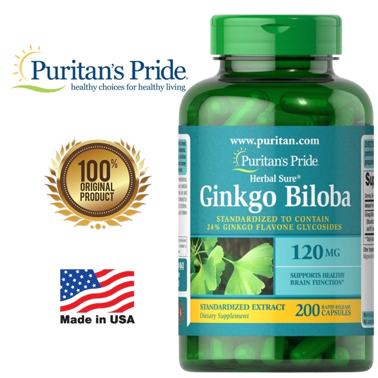 ใบแปะก๊วยสกัด [200 เม็ด] 120mg Puritan's Pride Ginkgo Biloba Standardized Extract 120 mg [200 Capsules]