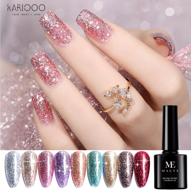 KARIOOO สีทาเล็บ Flash Diamond แฟชั่น สีกลิตเตอร์ ระยิบระยับสีทาเล็บเจล สีเจล สีทาเล็บ 7.3ML พร้อมส่งสีทาเล็บเจล สีทาเล็บเจล กากเพชร KB