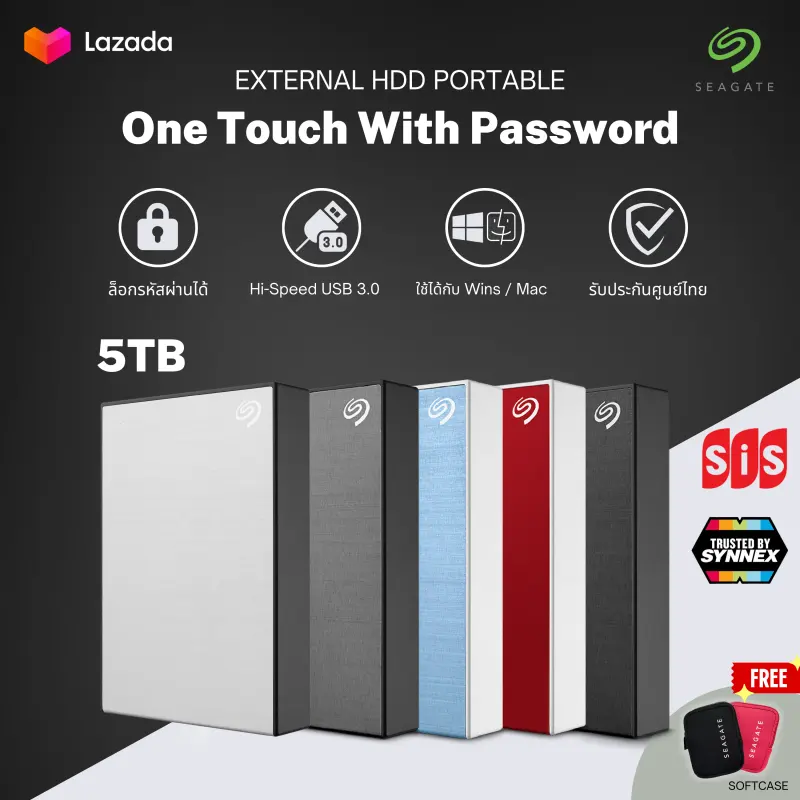 ภาพหน้าปกสินค้าSeagate 5TB One Touch with password USB 3.0 HDD External Hard Drive Portable (STKZ500040X) จากร้าน Seagate Online. บน Lazada