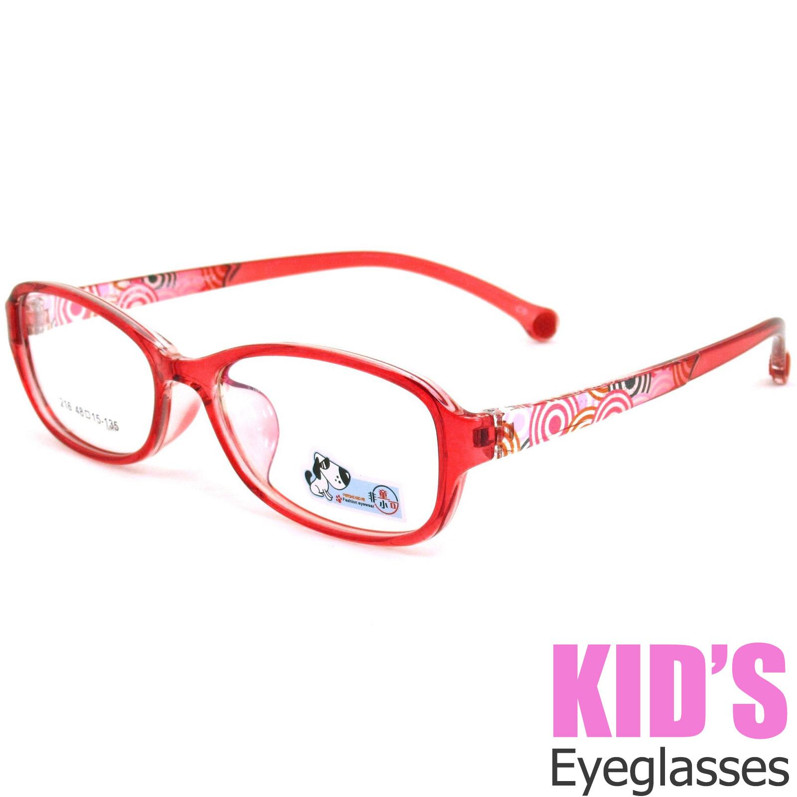 แว่นตาเกาหลีเด็ก Fashion Korea Children แว่นตาเด็ก รุ่น 216 สีแดงกรอบใส กรอบแว่นตาเด็ก Pillow ทรงวงรียาว Eyeglass baby frame ( สำหรับตัดเลนส์ ) วัสดุ PC เบา ขาข้อต่อ Kid leg joints Plastic Grade A material Eyewear Top Glasses