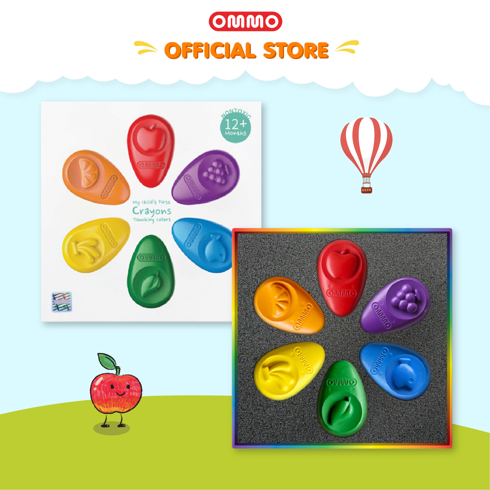 OMMO Baby Crayon 6 Color Set โอโม่ สีเทียนปลอดสารพิษสำหรับเด็กเล็ก ชุด 6 สี