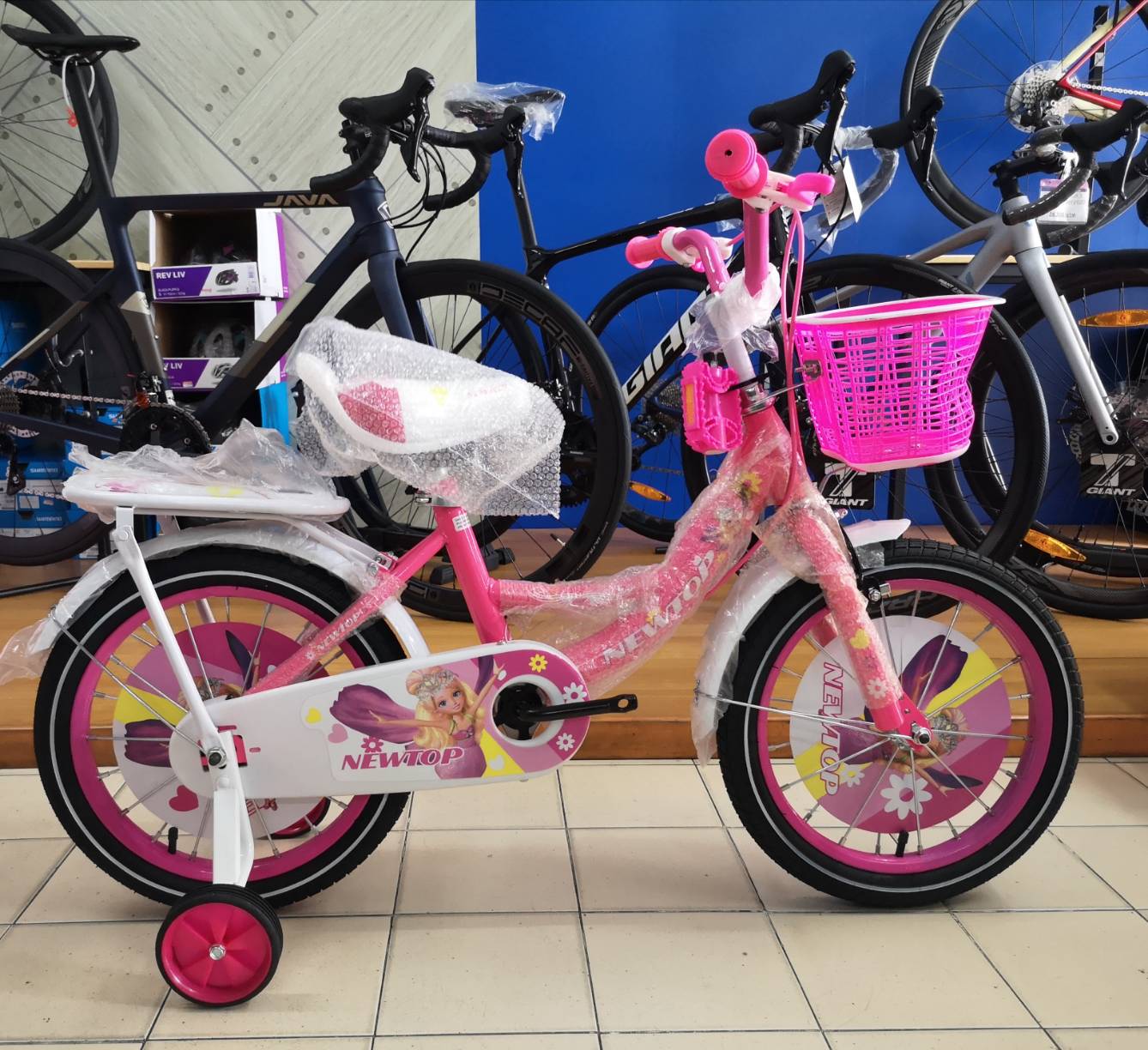 รถจักรยานเด็ก รถเด็ก เจ้าหญิง สีชมพูเข้ม ล้อ 16 นิ้ว