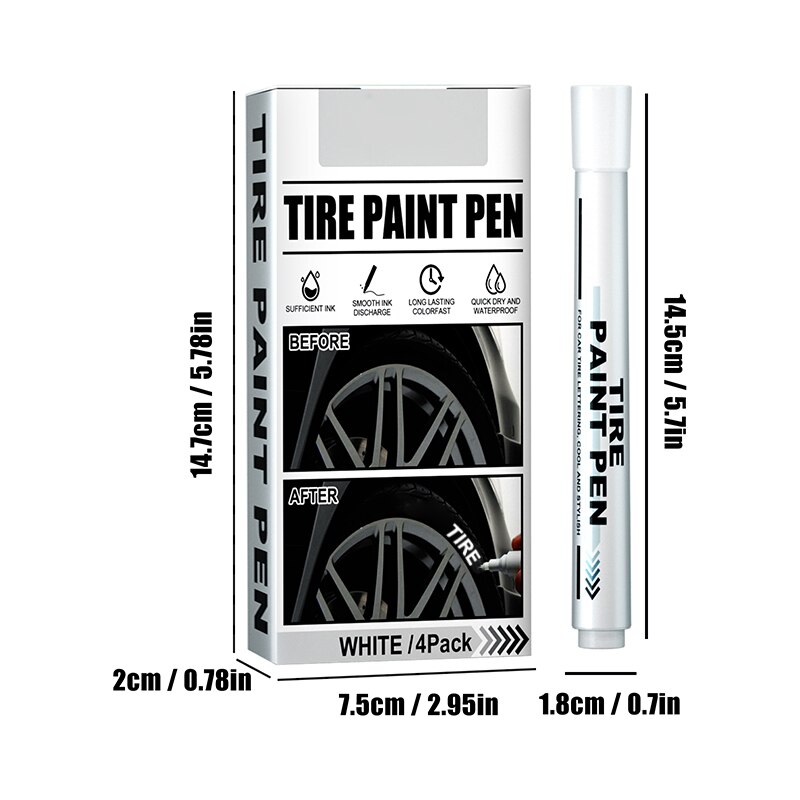 4pcs Automobile White Paint Pen Waterproof Car Wheel Tire Oily Ink
