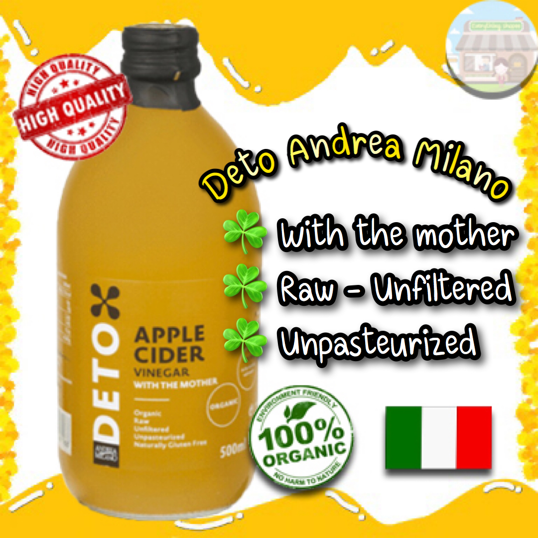Deto Andrea Milano น้ำส้มสายชูหมักแอปเปิ้ลออร์แกนิค แอนเดรียมิลาโน มีเส้นใย 500 ml. Apple Cider Vinegar Organic With the mother แอปเปิ้ลไซเดอร์เวนิกา ACV Unfiltered Unpasteurized