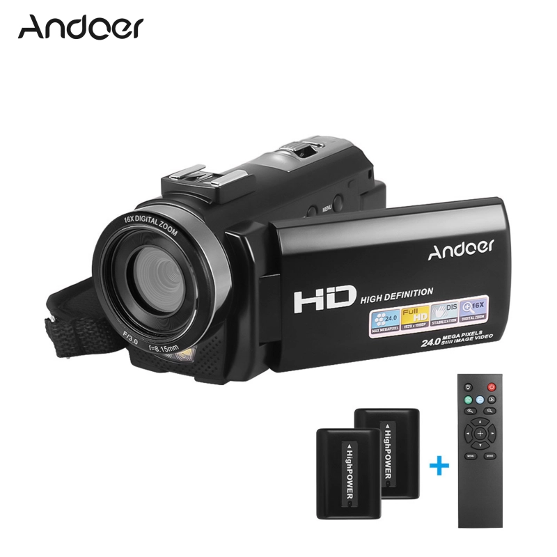 รูปภาพของAndoer HDV-201LM 1080 จุด FHD กล้องวิดีโอดิจิตอลกล้องบันทึก DV 24mp 16X ซูมดิจิตอล 3.0 นิ้วหน้าจอแอลซีดีที่มี 2 ชิ้นแบตเตอรี่แบบชาร์จไฟ + พิเศษ 0.39x เลนส์มุมกว้าง + ไมโครโฟนลองเช็คราคา