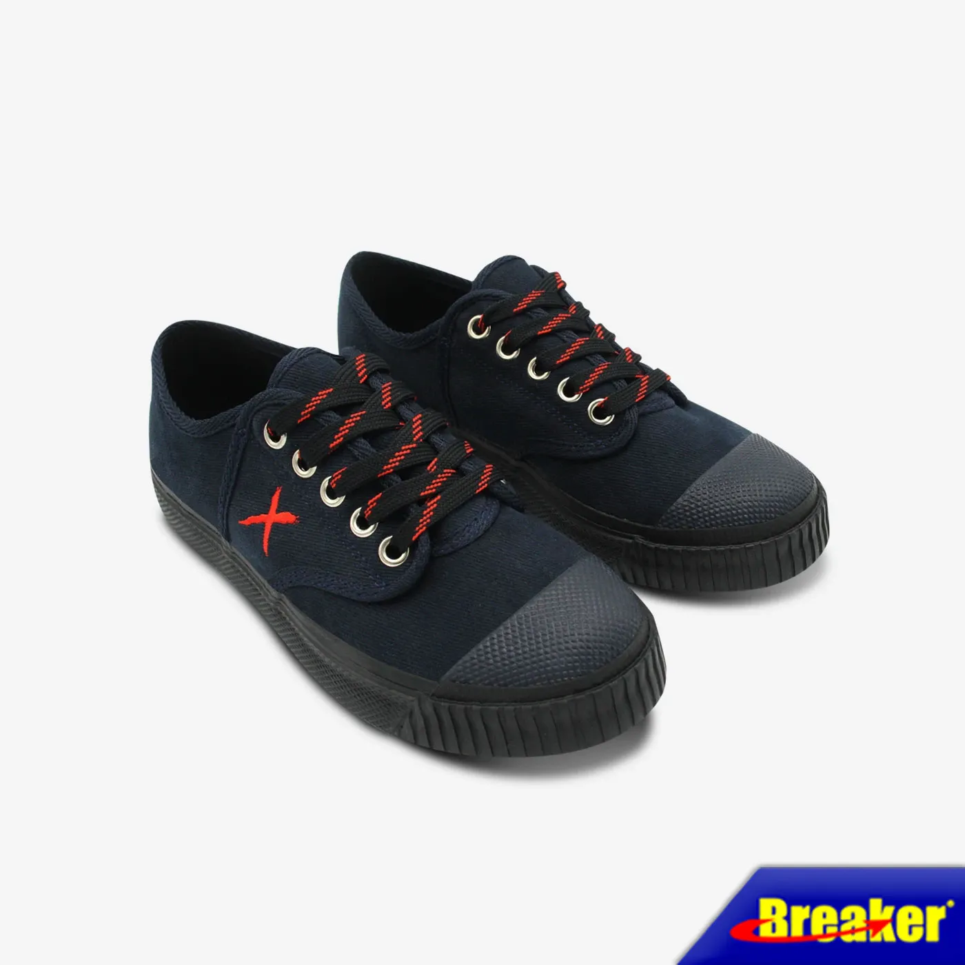 Breaker - X  รองเท้าแฟชั่นผู้ชาย รองเท้าผู้ชาย รองเท้าผ้าใบเบรกเกอร์ (BK-X1) สี Navy ใส่ทำงาน ใส่ออกกำลังกายได้สบายเท้า