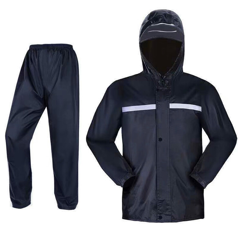 ชุดกันฝน ชุดกันน้ำ เสื้อกันฝน สีดำ มีแถบสะท้อนแสง รุ่นหมวกติดเสื้อ size M-4XL