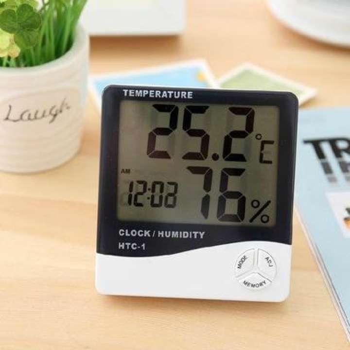 HTC-1 เครื่องวัดอุณหภูมิและความชื้นในอากาศ แบบดิจิตอล Indoor Room LCD Electronic Temperature Humidity Meter Digital Thermometer Hygrometer Weather Station Alarm Clock