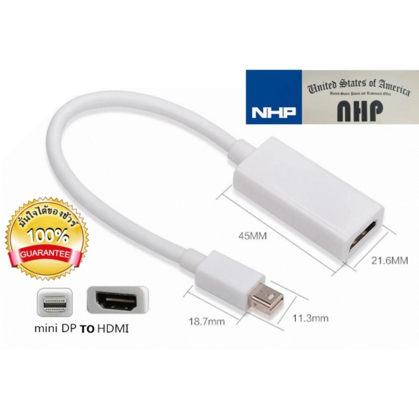 A08 MiniDP To Hdmi Mini Thunderbolt Mini Display Port To HDMI สำหรับ MacBook/Pro/Air/iMac และ Microsoft Surface