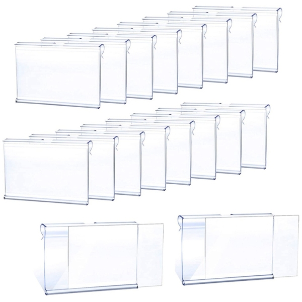 50Pcs Clear Plastic Label Holder Price Tag, Shelf Label Clip Removable Label Holder for Storage Bins Basket Labels