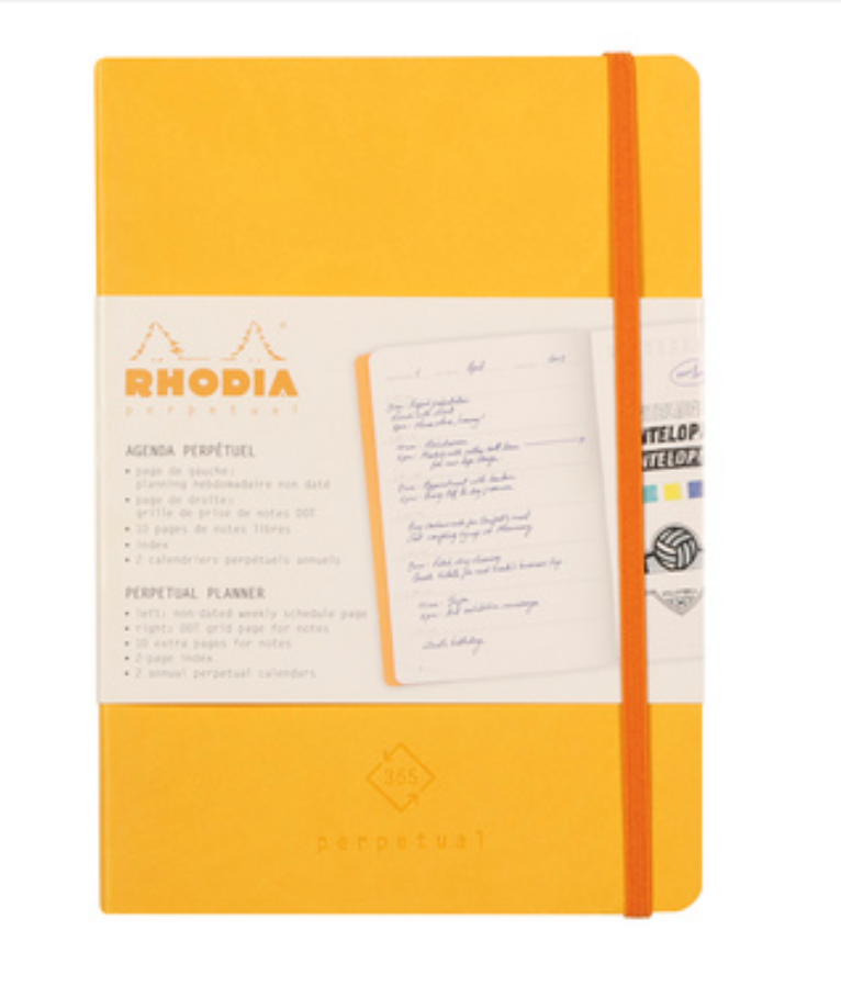 Rhodiarama : Perpetual Softcover - A5 -Daffodil Yellow (1967)สมุดจดบันทึก Agenda กางได้ 180 องศา นำเข้าโดย Rhodia Thaila