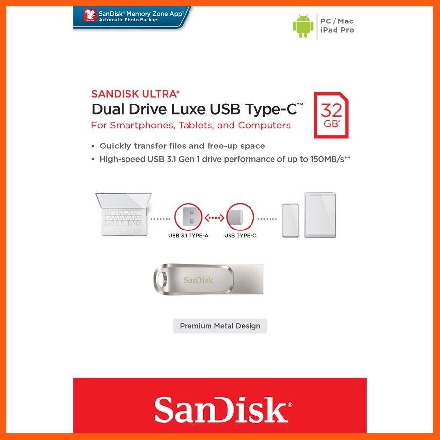 ✨✨#BEST SELLER🎉🎉 SanDisk Ultra Dual Drive Luxe USB Type-C, 32GB (SDDDC4-032G-G46) อุปกรณ์จัดเก็บข้อมูล (STORAGE & MEMORY CARD ) STORAGE MEMORY CARD อุปกรณ์จัดเก็บข้อมูล Memory Card เม็มโมรี่การ์ด Compact Flash