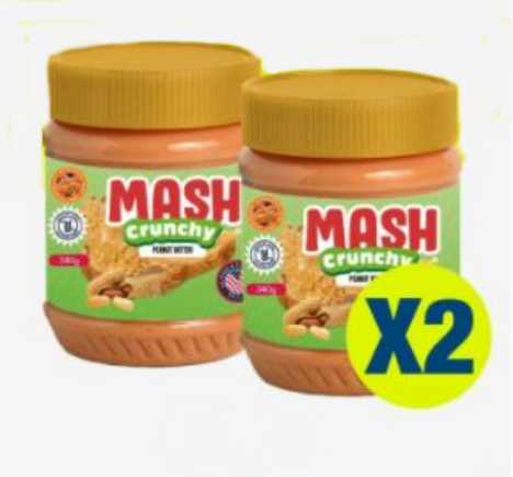 2 x Mash Crunchy Peanut Butter (Coarsely Ground Peanut Butter) Non GMO & Gluten FREE, US Recipe 340g