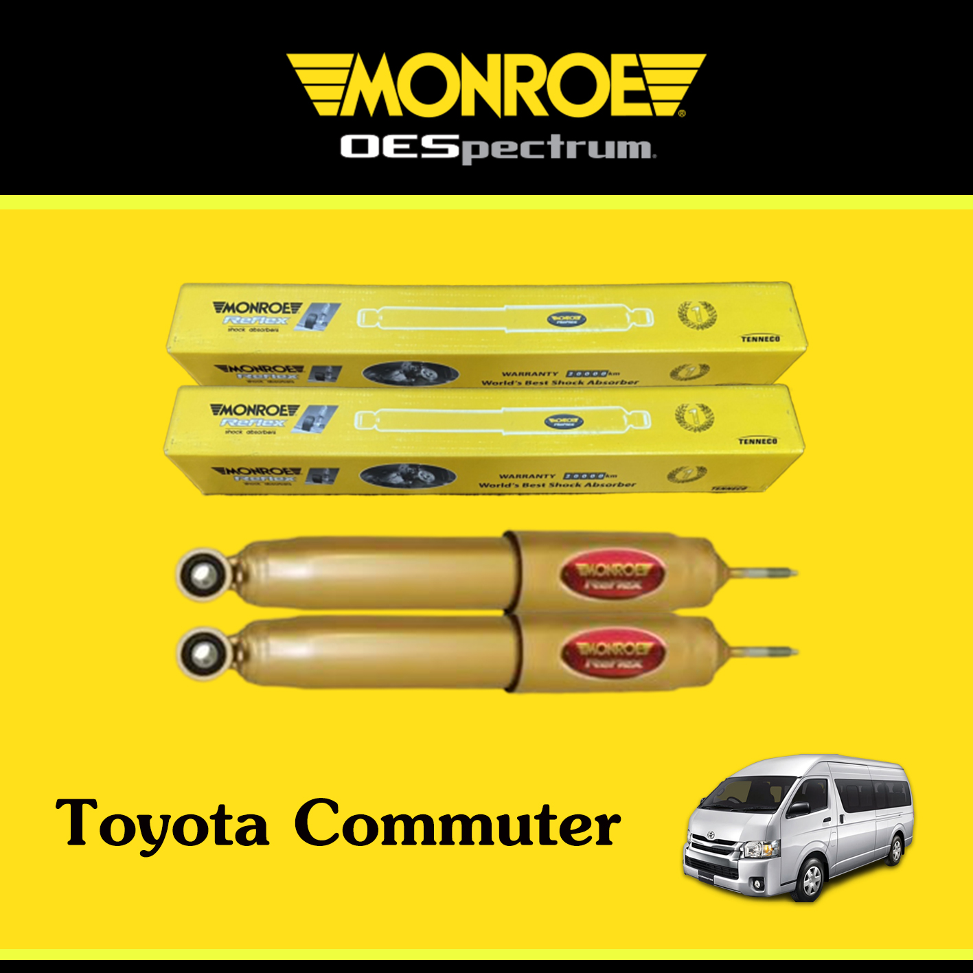 Monroe Reflex gold โช้คอัพหน้า โช๊คหน้า รถตู้ โตโยต้า คอมมิวเตอร์ คอมมูเตอร์ ไฮเอซ Toyota Commuter, Hiace / 1คู่ (แกน18mm)
