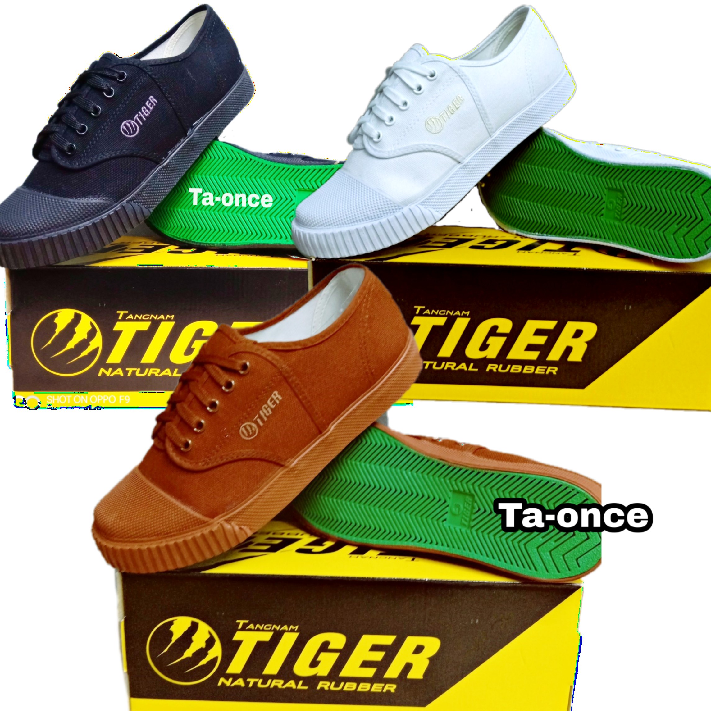 รองเท้าผ้าใบ Tiger พื้นเขียว No.205 รองเท้านักเรียน น้ำตาล/ขาว/ดำ รองเท้านักเรียน