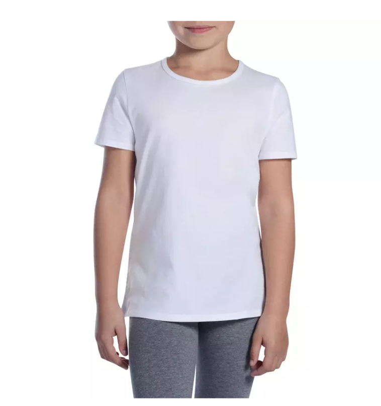 เสื้อยืดแขนสั้นกายบริหารทั่วไปสำหรับเด็กผู้ชายรุ่น 100 (สีขาว)