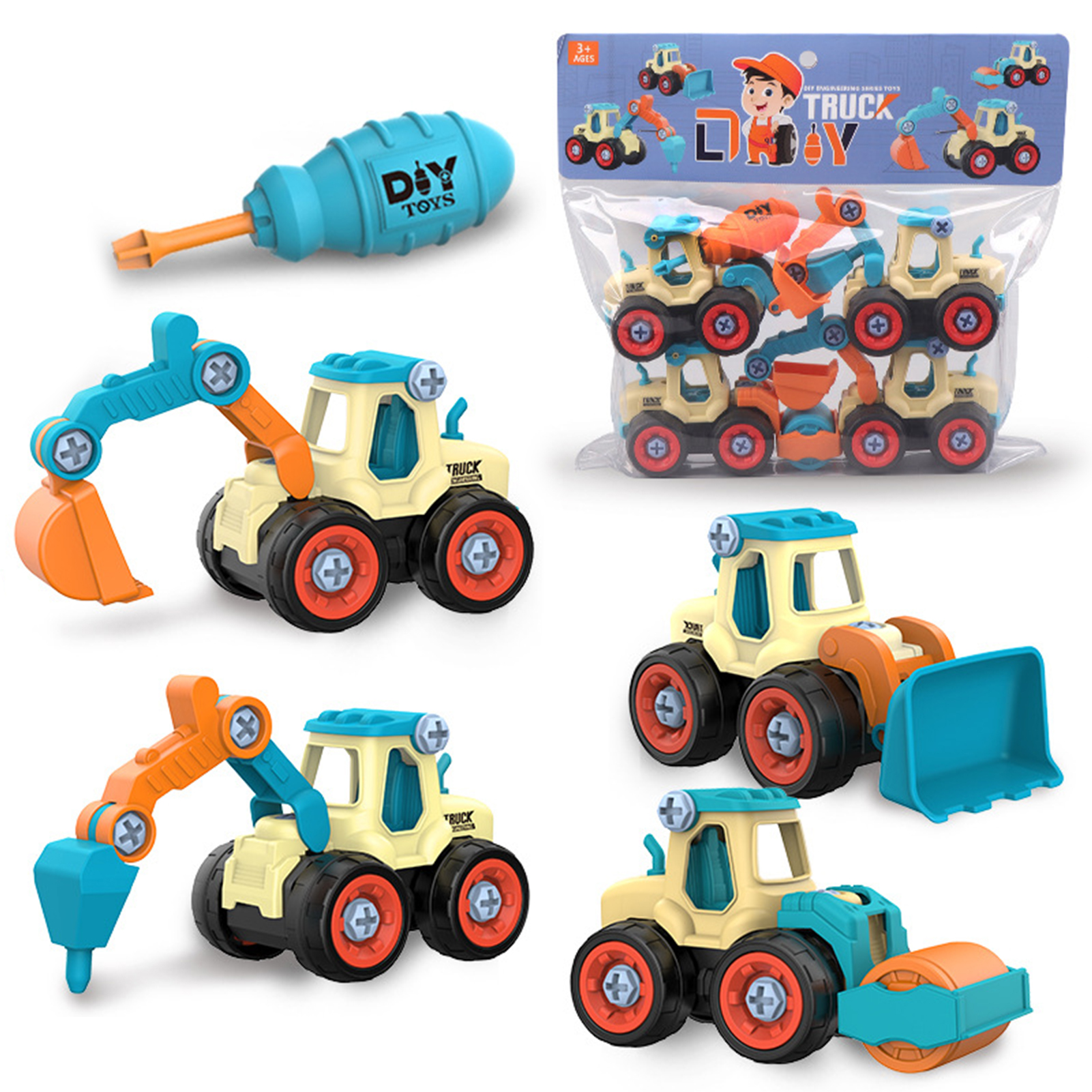 ชุดรถของเล่นเด็ก DIY รถของเล่นพร้อมอุปกรณ์​ช่าง ของเล่นเสริมพัฒนาการ