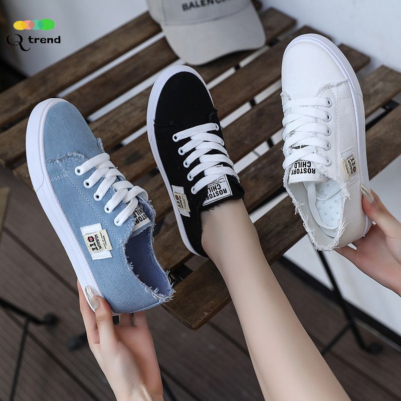 Q Trend casual women shoes รองเท้าผ้าใบหญิง รองเท้าผ้าใบผู้หญิง  ผ้าใบ รองเท้าออกกำลังกาย รองเท้าผู้หญิงสีดำ ผ้าใบ  A99