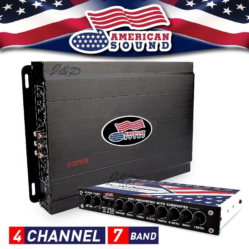 เครื่องเสียงรถ เพาเวอร์แอมป์ Class AB 4ชาแนล สินค้าขายดี AMERICAN SOUND + ปรีแอมป์รถยนต์ 7แบนด์ ASP-670FG