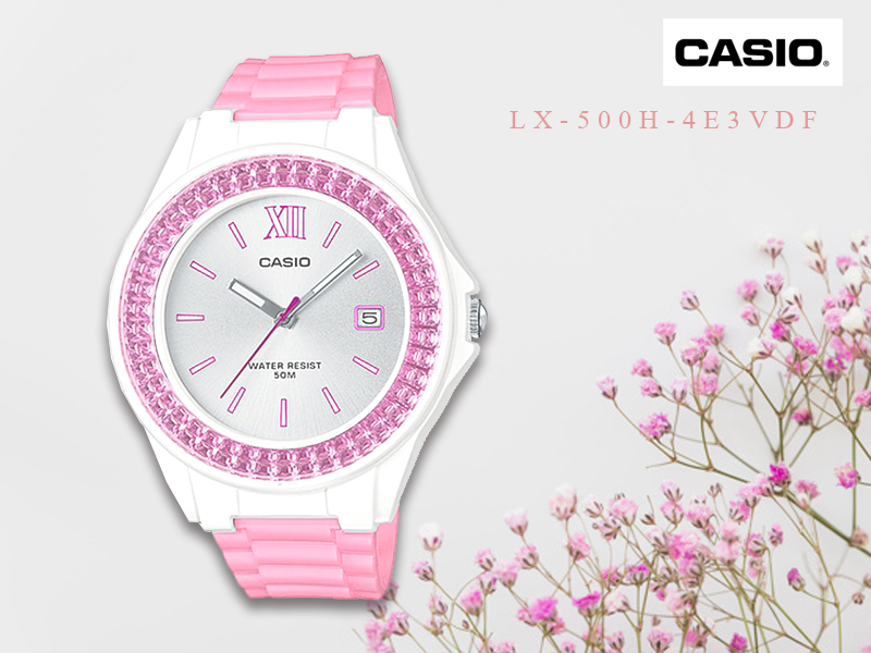 Velashop นาฬ กาข อม อผ หญ ง Casio Standard สายเรซ น ร น Lx 500h 4e3vdf ส ชมพ Lx 500h 4e3 Lx 500h Lazada Co Th