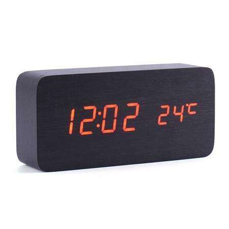 Wooden LED Alarm Clock with Old Style Temperature Sounds Control  Calendar LED Display Electronic Desktop Digital Table Clocks