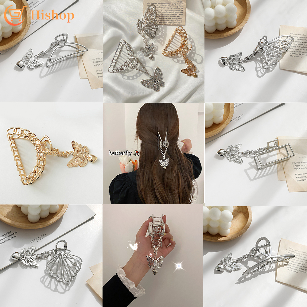 Korean Fashion Butterfly Claws Clips Heart Metal Hair Clips Elegant