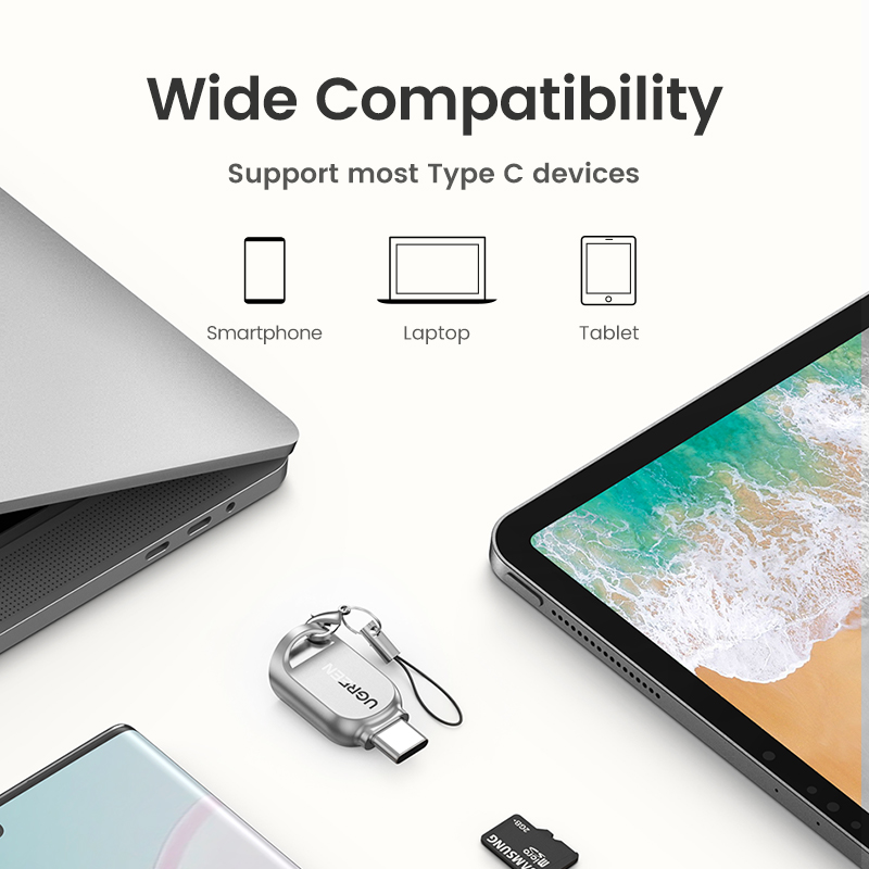 2x USB-C Kartenleser Für Micro SD - OTG Adapter Mit Schlüsselband Gold