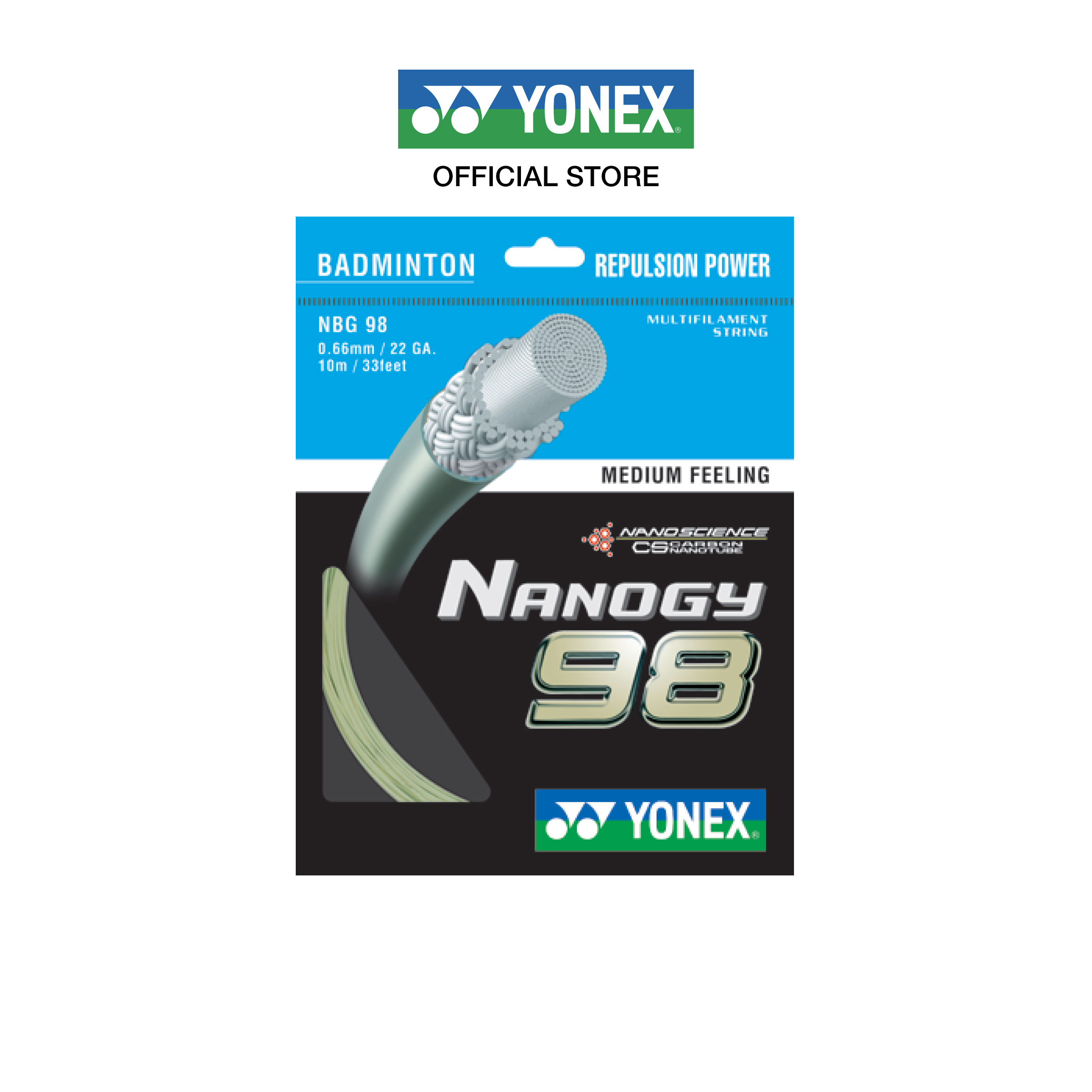 YONEX รุ่น NANOGY 98 เอ็นแบดมินตัน เส้นใยถักขนาด 0.66 มม. ผลิตประเทศญี่ปุ่น  แรงดีดยอดเยี่ยมสำหรับการบุกและการป้องกัน