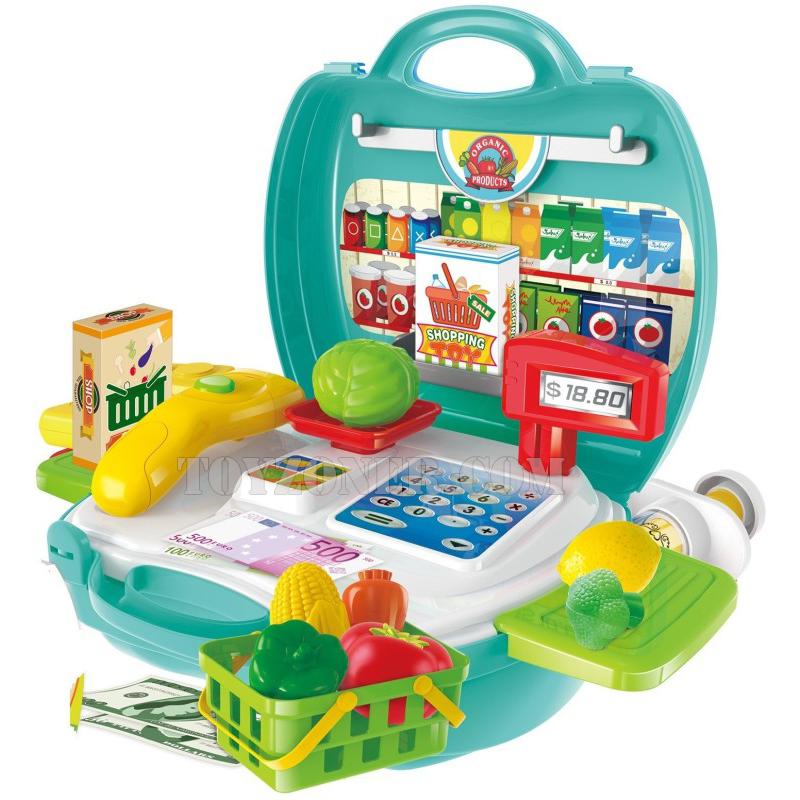 ชุดกระเป๋า แคชเชียร์คิดเงิน ซุปเปอร์มาร์เก็ต 23 ชิ้น Kids Toys Supermarket Checkout Play Suitcase Sets 23Pcs 33x27x28 ซ.ม.