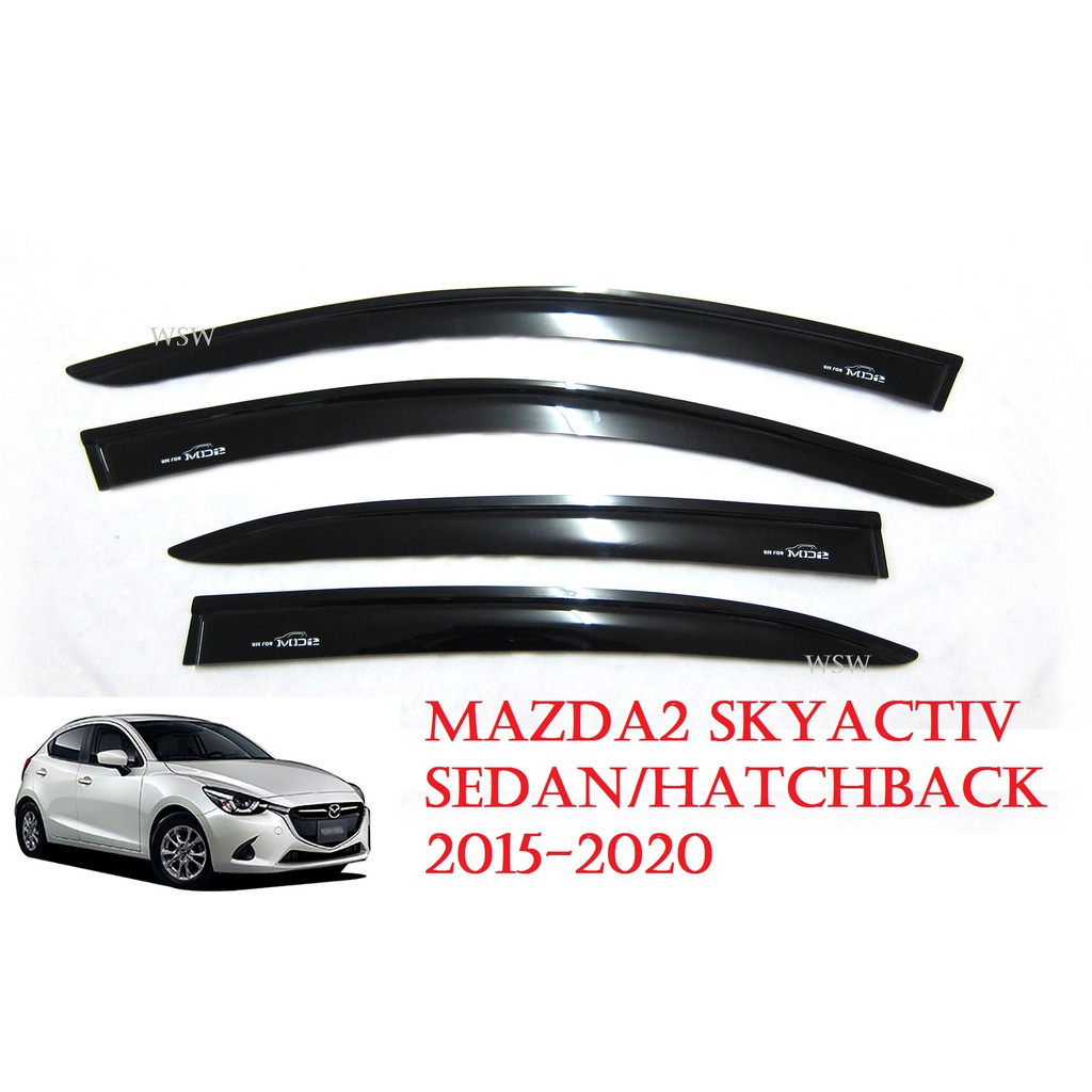 Best saller (4ชิ้น) กันสาดประตู รถยนต์ มาสด้า2 สกายแอคทีฟ 2 4 ประตู ปี 2015-2020 สีดำ MAZDA2 SKYACTIV กันสาด ของแต่งมาสด้า2 AO อะไหร่รถ อุปกรณ์แต่งรถ โลโก้ รถ logo กระจก หม้อน้ำ ปลายท่อ พรมรถยนต์ ใบปัดน้ำฝน