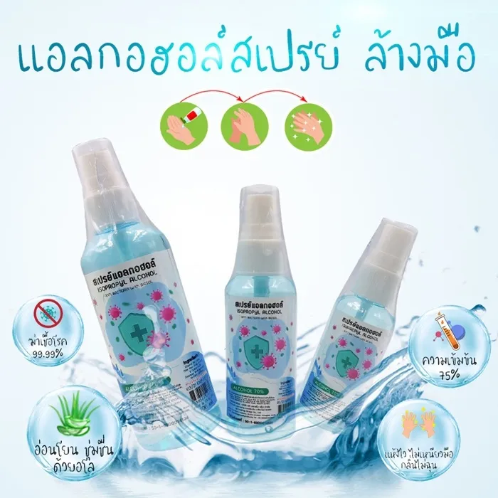 สเปรย์ แอลกอฮอล์  Alcohol spray ขนาด 30 ml. 50 ml. 100 ml. สเปรย์แอลกอฮอล์ ทำความสะอาด กลิ่น อโรเวร่า มีกลิ่นหอม