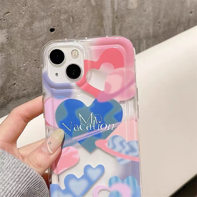 For IPhone 14 Pro Max IPhone Case Thickened TPU Soft Case Clear Case Shockproof Pink and Blue Graffiti Compatible with For IPhone 13 Pro Max 12