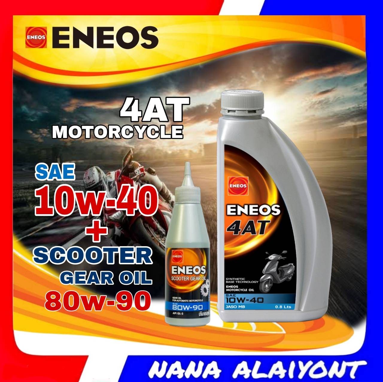 ENEOS น้ำมันเครื่องมอเตอร์ไซค์ ออโต้ SCOOTER MOTO 4AT 10w40 ปริมาณ 0.8