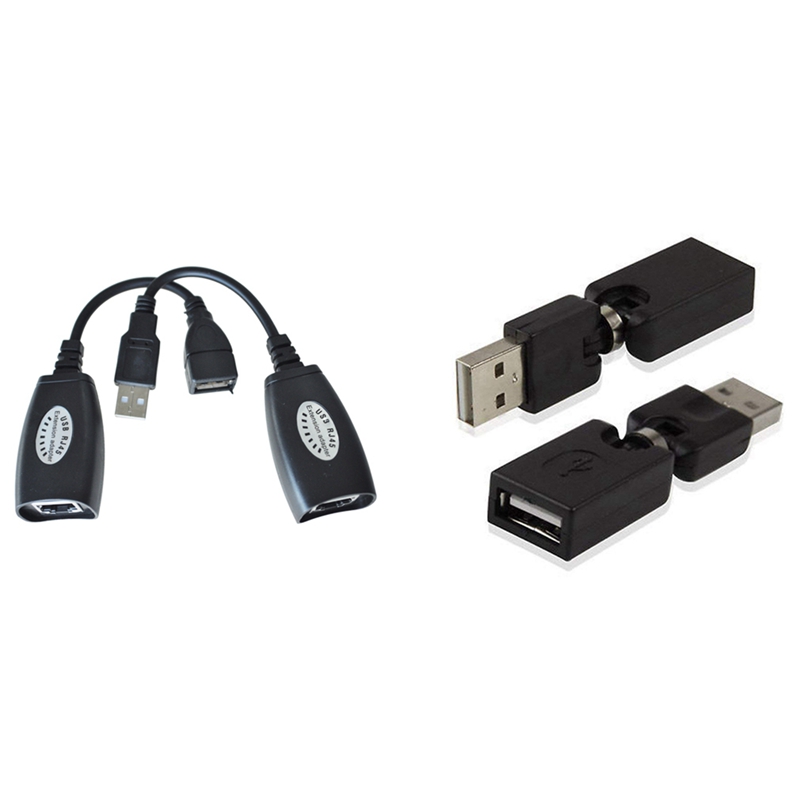 USB over Cat5/5E/6 Extension Cable RJ45 Adapter Set with 2-Pack Extension Adapter Convertor (AM-FM)