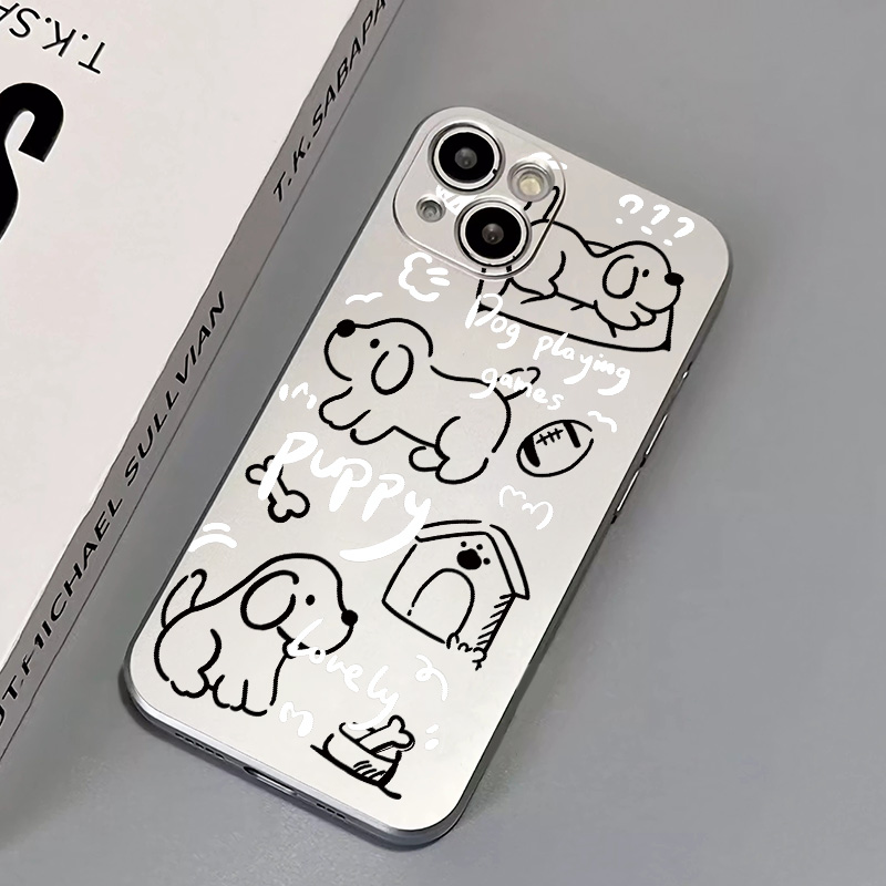 Ốp Điện Thoại TPU Silicon Chống Sốc Mạ Điện Hình Cún Mini Cho IPhone 14 11 13 12 Pro XS Max XR X 8 + 7 6S Plus