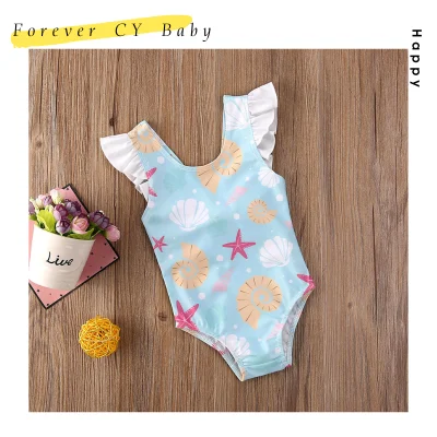 【Forever CY Baby】One Piece Toddler Baby Girls Swimwear Shell Ruffle Bow Bikini Swimsuit Swimming Suit Clothes Bathing Suit