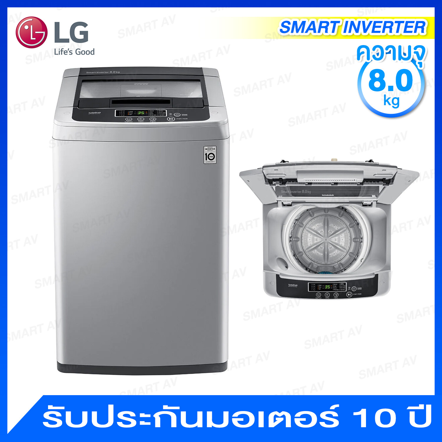 LG เครื่องซักผ้าฝาบน ระบบ Smart Inverter ความจุ 8.0 กก. รุ่น T2108VSPM8
