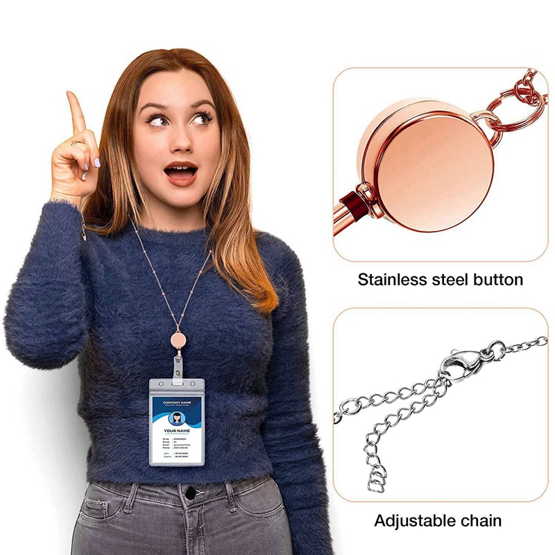 2 Pcs Retractable Badge Reel Lanyard with ID Holder Necklace Lanyard