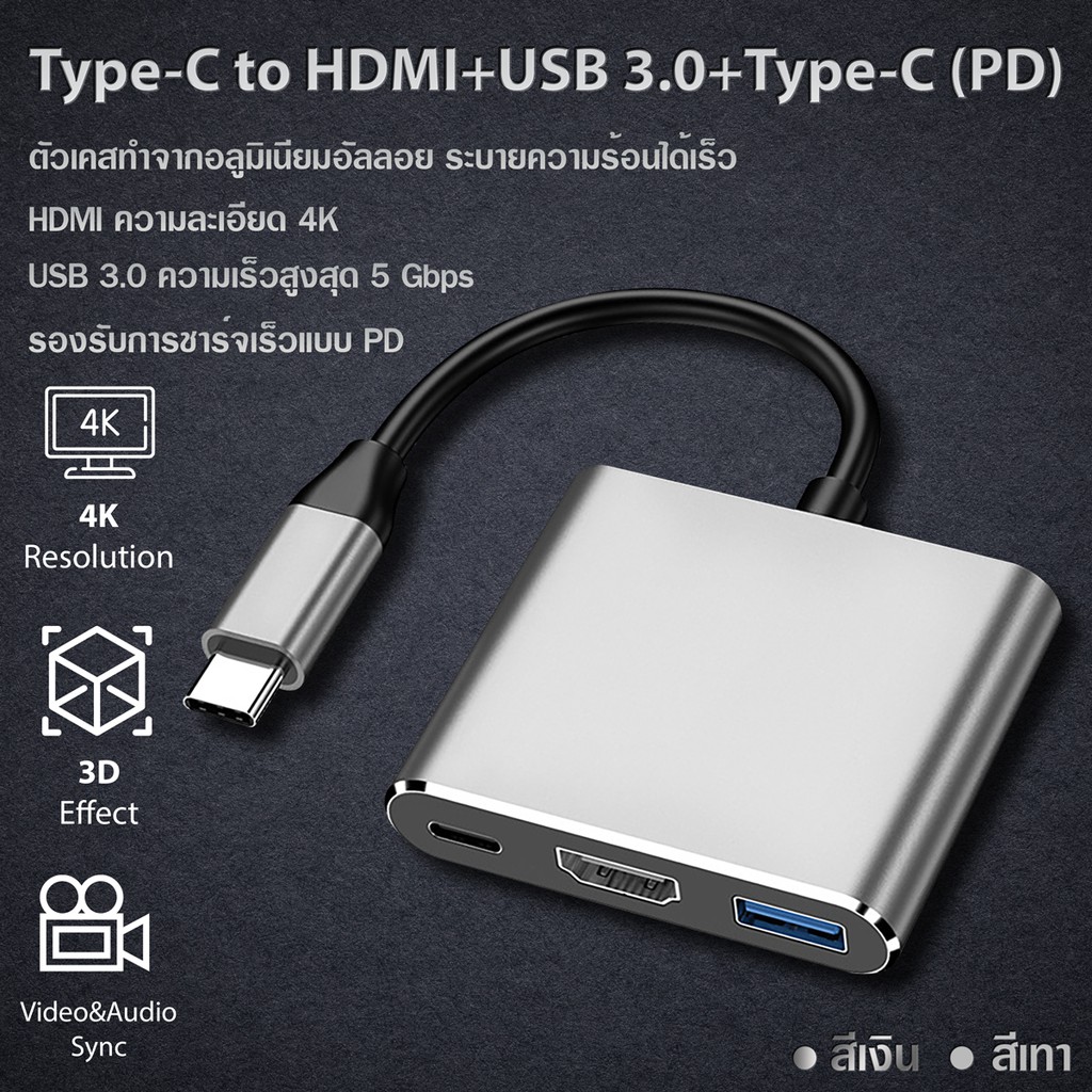 ตัวแปลงสัญญาณ Type C USB 3.1 to HDMI USB 3.0 Adapter Charging Port for Macbook Laptop