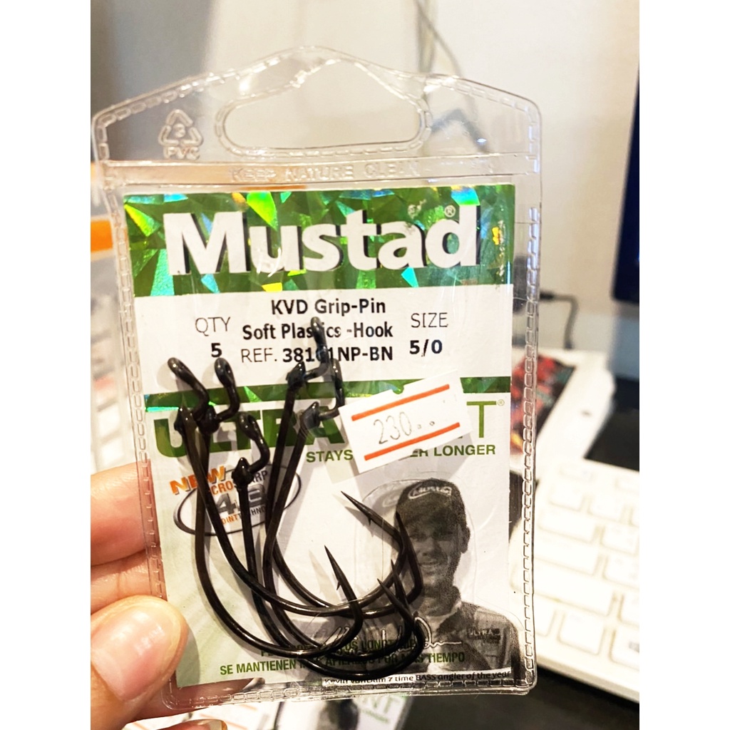 เบ็ด Mustad KVD GRIP-PIN HOOK #38101NP-BN เบ็ดเกี่ยวหนอน เบ็ด