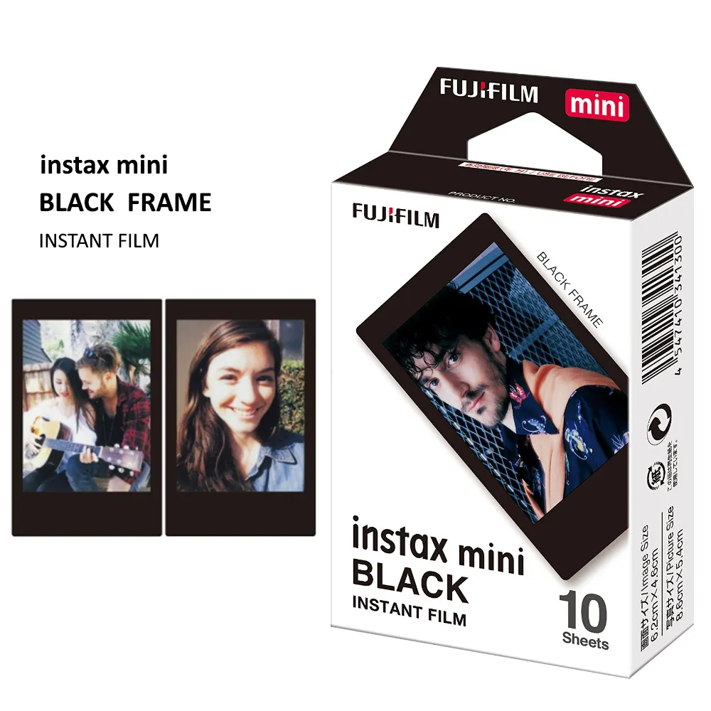 Fujifilm Instax Mini Film สีดำ 10 แผ่นสำหรับ Fujifilm MINI 11 7S 8 9 90 กล้องโพลารอยด์ 300 50 วินาที SP-1 SP-2 Mini Linik