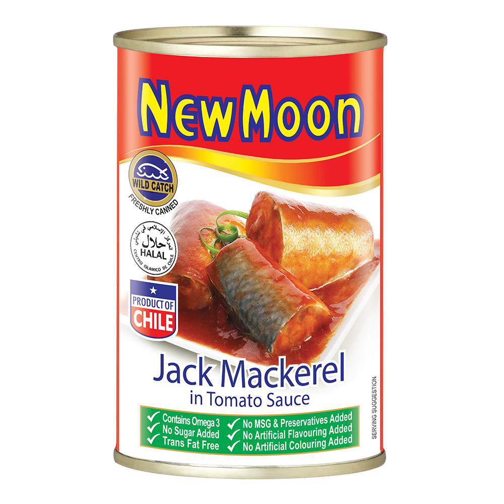 ปลาแมคเคอเรลในซอสมะเขือเทศ 425 กรัม New Moon Jack Mackerel in Tomato Sauce 425g