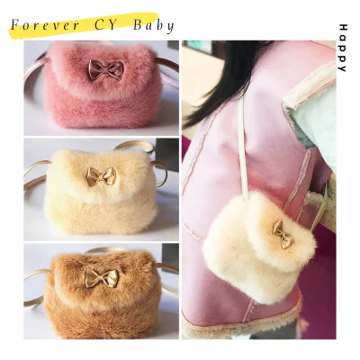 Amazingly Children Kids Girls Mini Bowknot Crossbody Bags Soft Fur Handbags Bag Purse Artificial Fur Bag Kids Birthday Gifts
